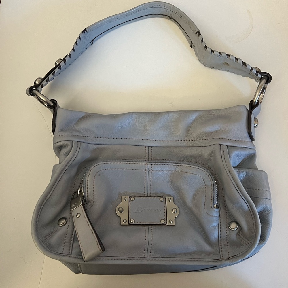 B Makowsky Grey Leather Shoulder Bag